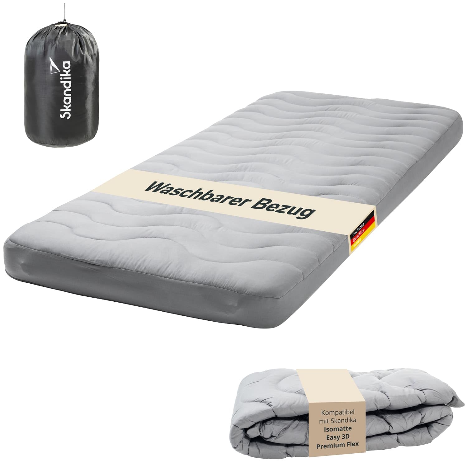Skandika Pokrowiec na karimatę Easy 3D Premium Flex, nakładka na materac, 200 x 85 x 12 cm, wypełnienie poliestrowe, miękka, oddychająca, nadaje się do prania, z zamkiem błyskawicznym, nakładka na