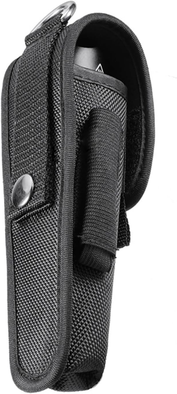 Adjustable Nylon Flashlight Pouch with Battery Storage for Duty Belts