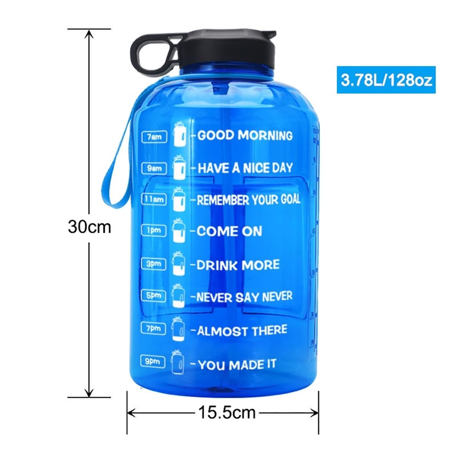Bouteille d'eau Bouilloire en Plastique de Grande capacité 3,78 L Bouteille d'eau de Sport Incentive Marque de Temps Bouilloire de Fitness en Plein air Une Bonne Aide Gourde(Azul)
