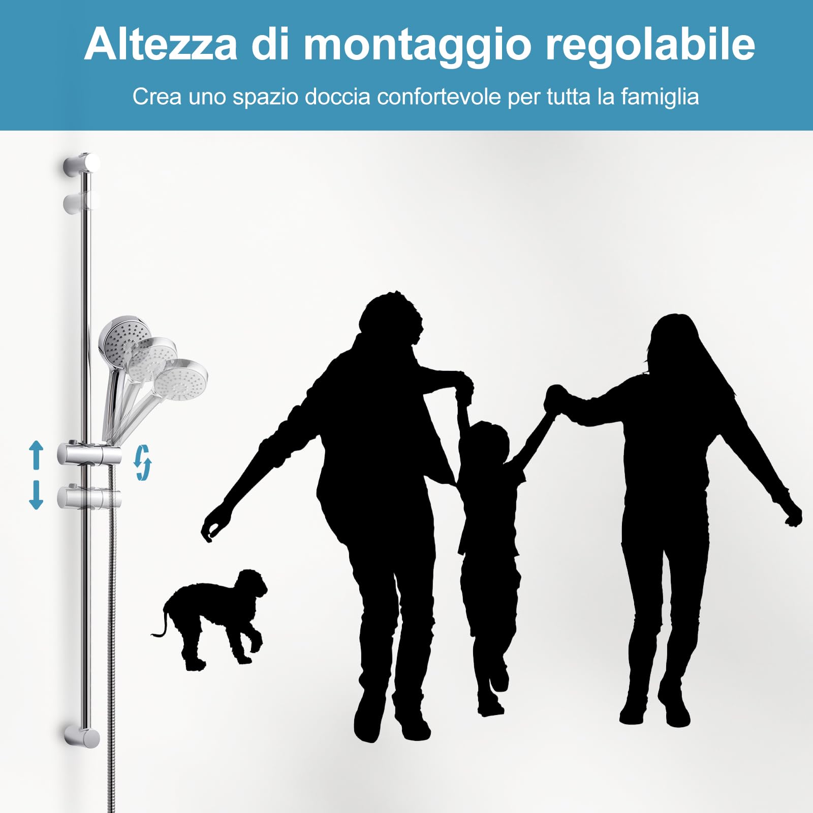 OFFO Saliscendi Doccia,Asta Doccia 70 cm,Saliscendi Doccia con Soffione,Asta Doccia con Soffione e Rotondo Doccetta con 3 Tipi di Getto e Flessibile da 1,6 m, Cromo