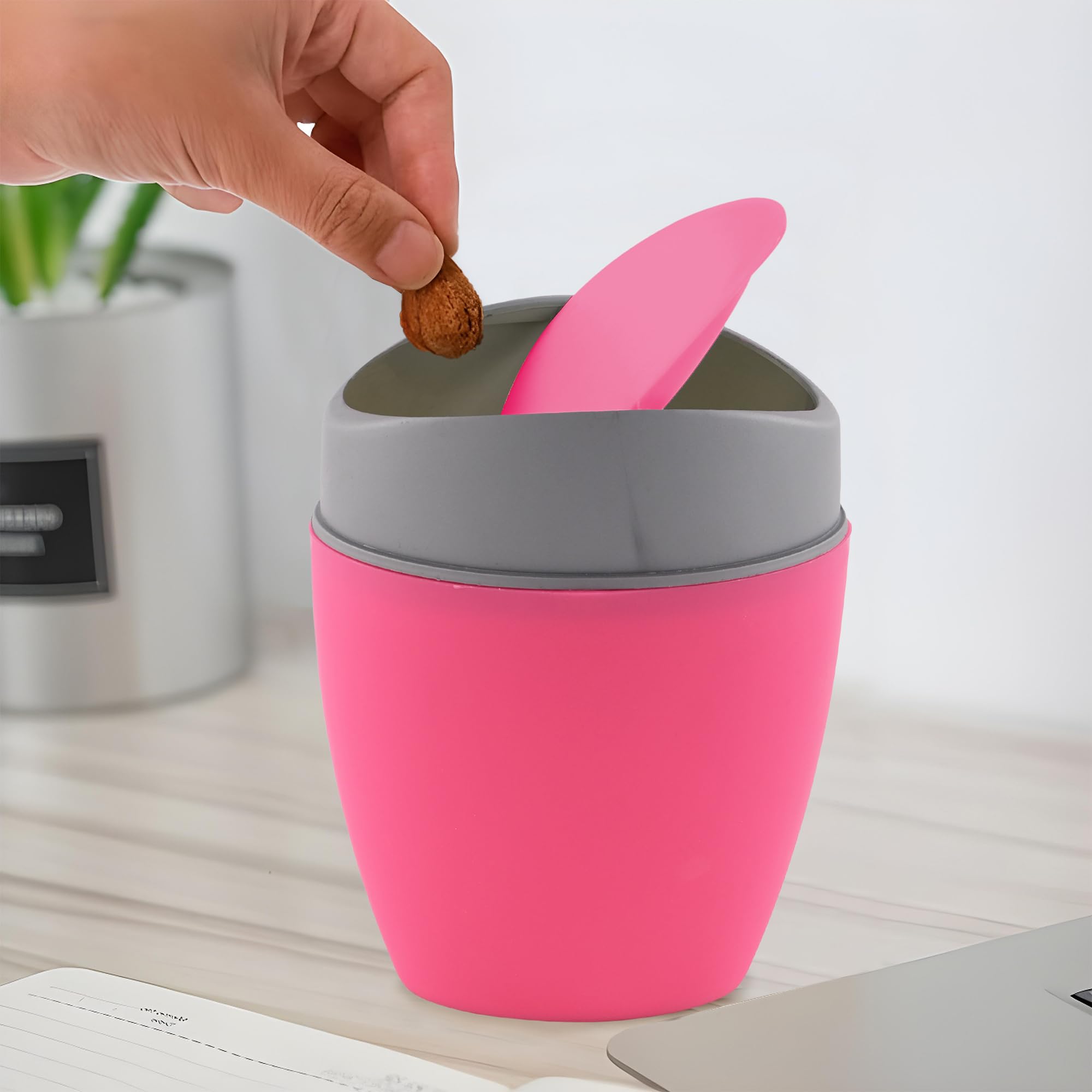 Kuber Industries 2.5 Ltr Plastic Mini Dustbin for Study Table/Bedroom/Bathroom with Swing Lid | Portable Small Dustbin for Kitchen Sink | Table Top Office Desk Trash Can Waste Bin | Pink-image-28
