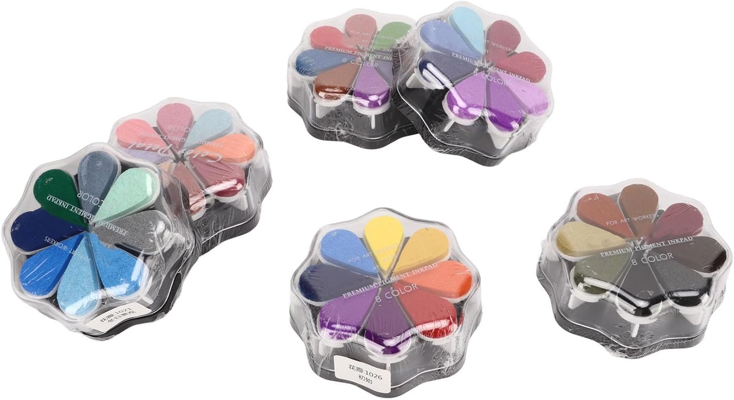 Haofy Flower Shaped Stamp Ink Pad 8 Metallic Colors Oil Based Ink for Card Making Crafts Fabric Painting Scrapbook Decoration Non Fading Pigment for DIY Projects, Uncoated Paper,