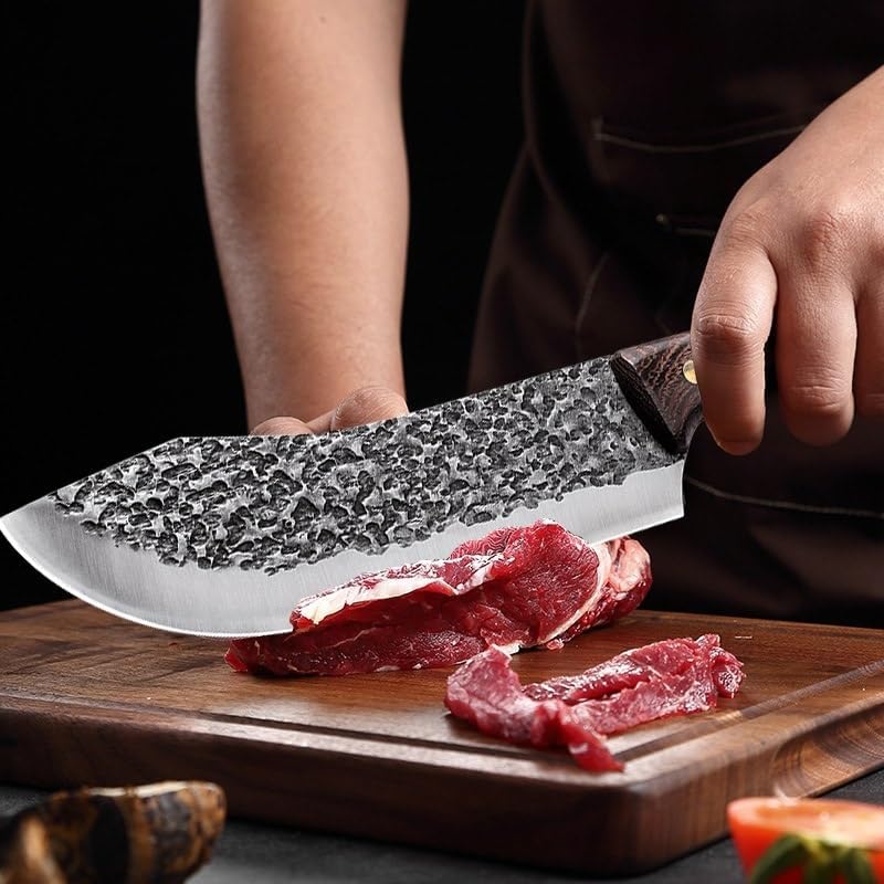 DAXXIN Meat Cleaver,Cleaver Knife, 7 Inch Hand Forged Blade Boning Butcher Kitchen Knives Chef Cleaver Meat Fish Vegetables Slicing Slaughter Utility Knife
