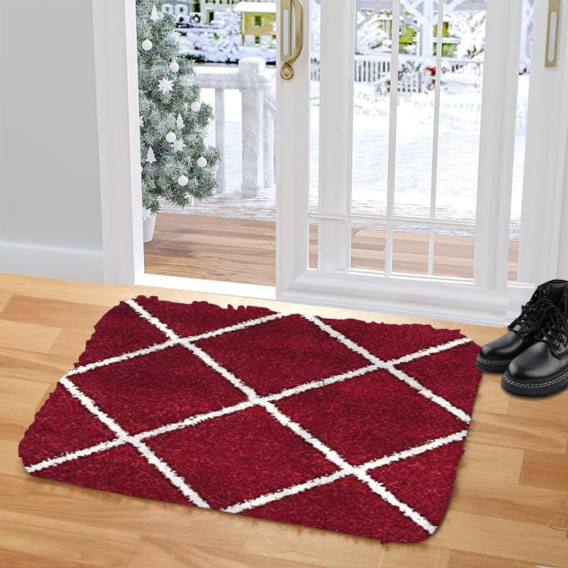 Image of VASAC Carpet for Hallway, Kitchen, and Modern InteriorsCarpetCozy Shag Runner for Living Room, Bedroom & Office Decor ETC Size 16x24 Inch, Patten-Solid Red M