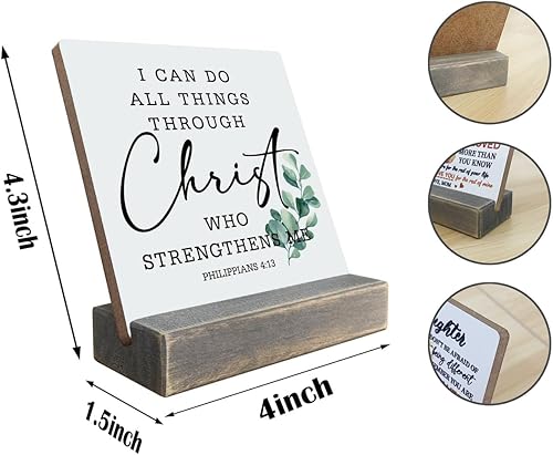 Miniatura 2 de Letreros de placa religiosa, I can do all things through Christ Who Strengthens Me, placa de madera con soporte, placa de decoración del hogar,