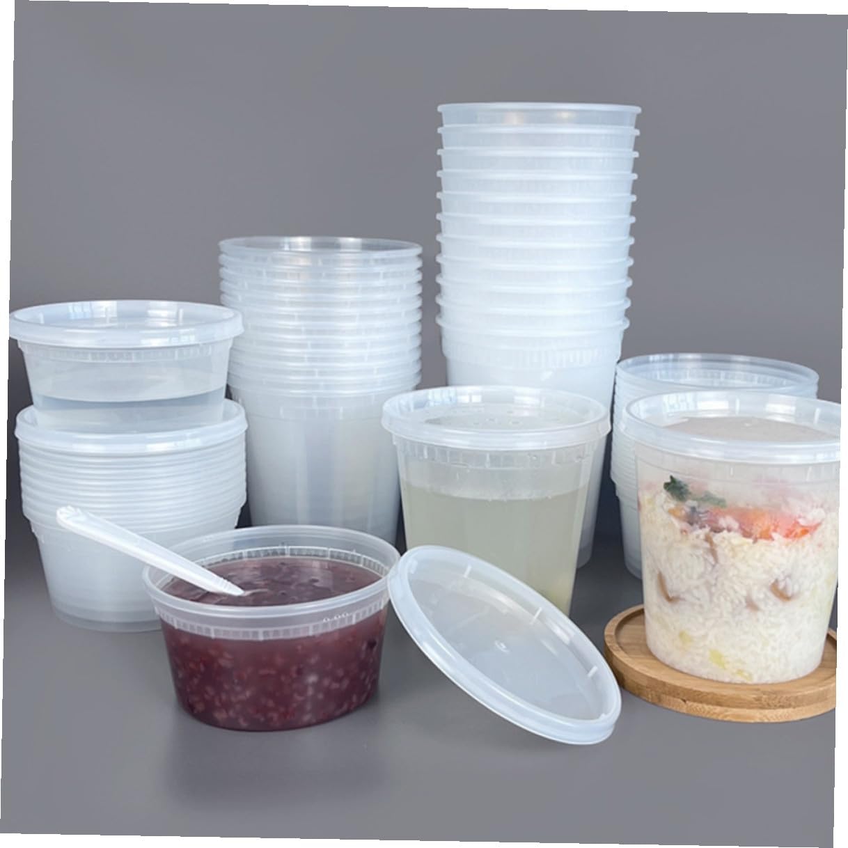 KALLORY 50pcs Disposable Soup Containers with Lids 16oz and 32oz Plastic Hot Cold Takeout Bowls Leakproof Portion Cups for Restaurant and Food