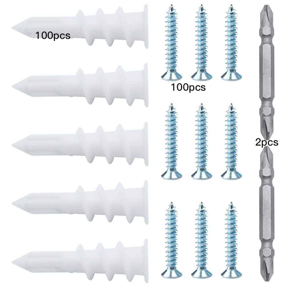 Buy DXLing 100 Pieces Plasterboard Wall Plugs Plastic and Screws Kit