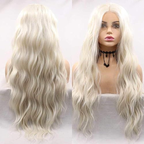 Xiweiya 60# Blonde Long Loose Wave Lace Front Wigs Natural