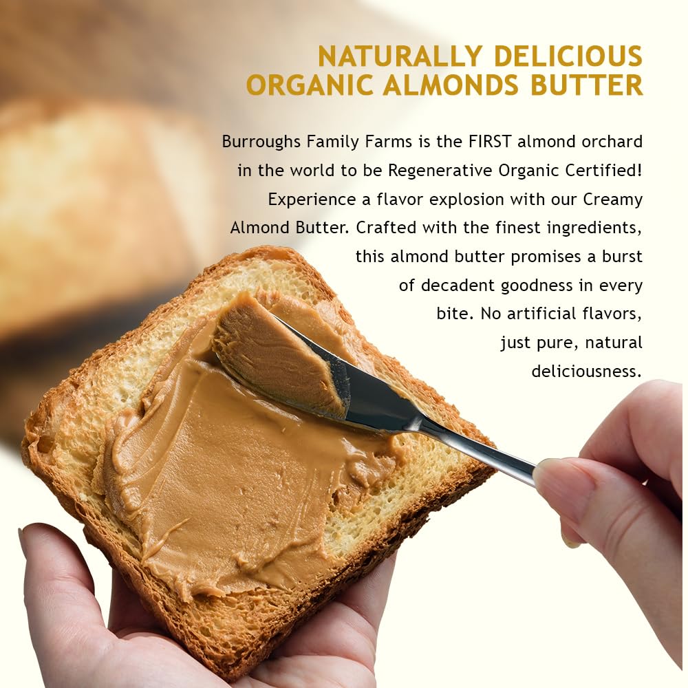 Burroughs Family Farms Regenerative Organic Creamy Almond Butter (14 oz Pack of 2, Creamy)