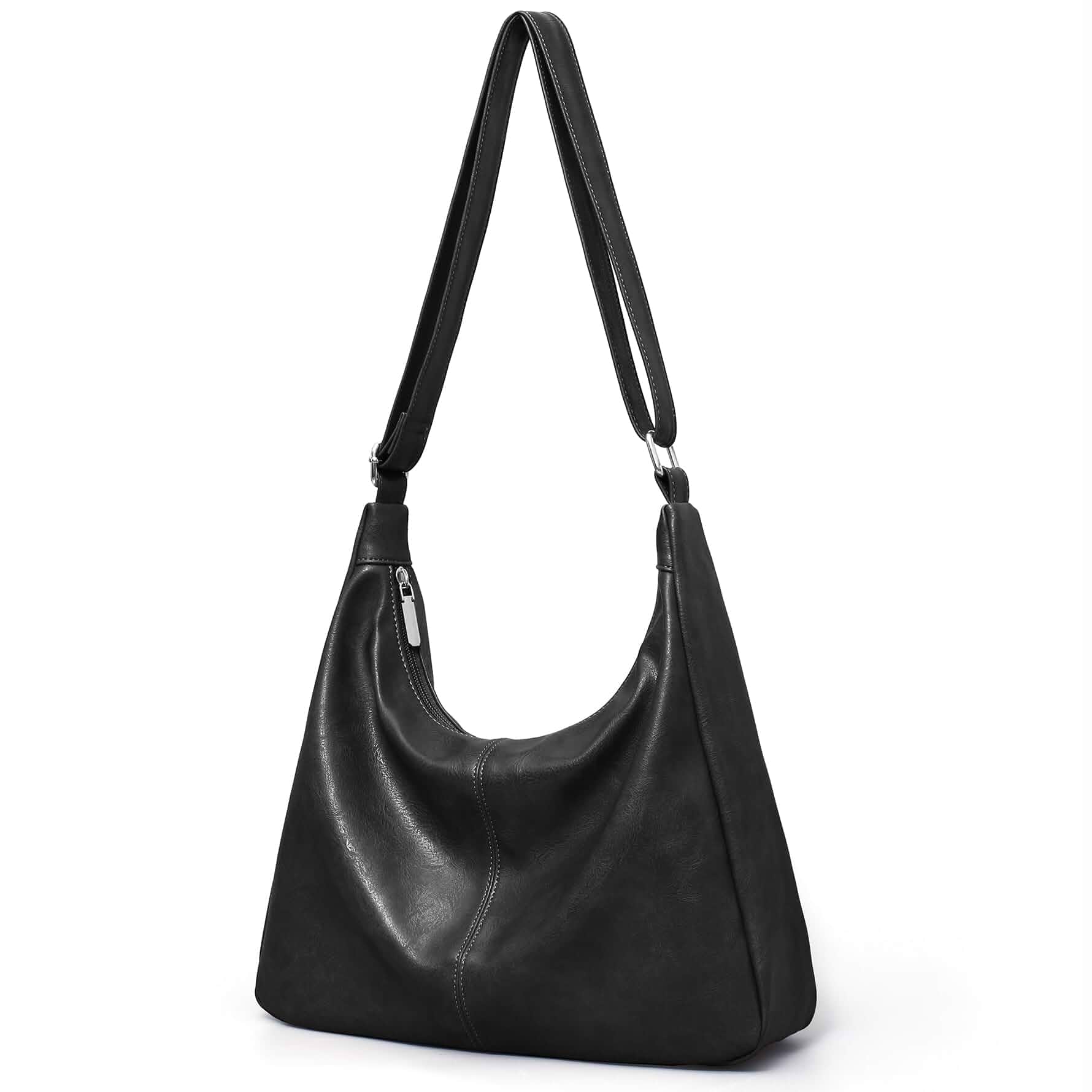 Hobo Bags for Women Vegan Leather Purses Slouchy Shoulder Bag Tote Trendy Crossbody Foldable Travel Vintage Ladies Everyday Purse, Adjustable Strap, 5 Pockets, 1 Built-in Key Leash