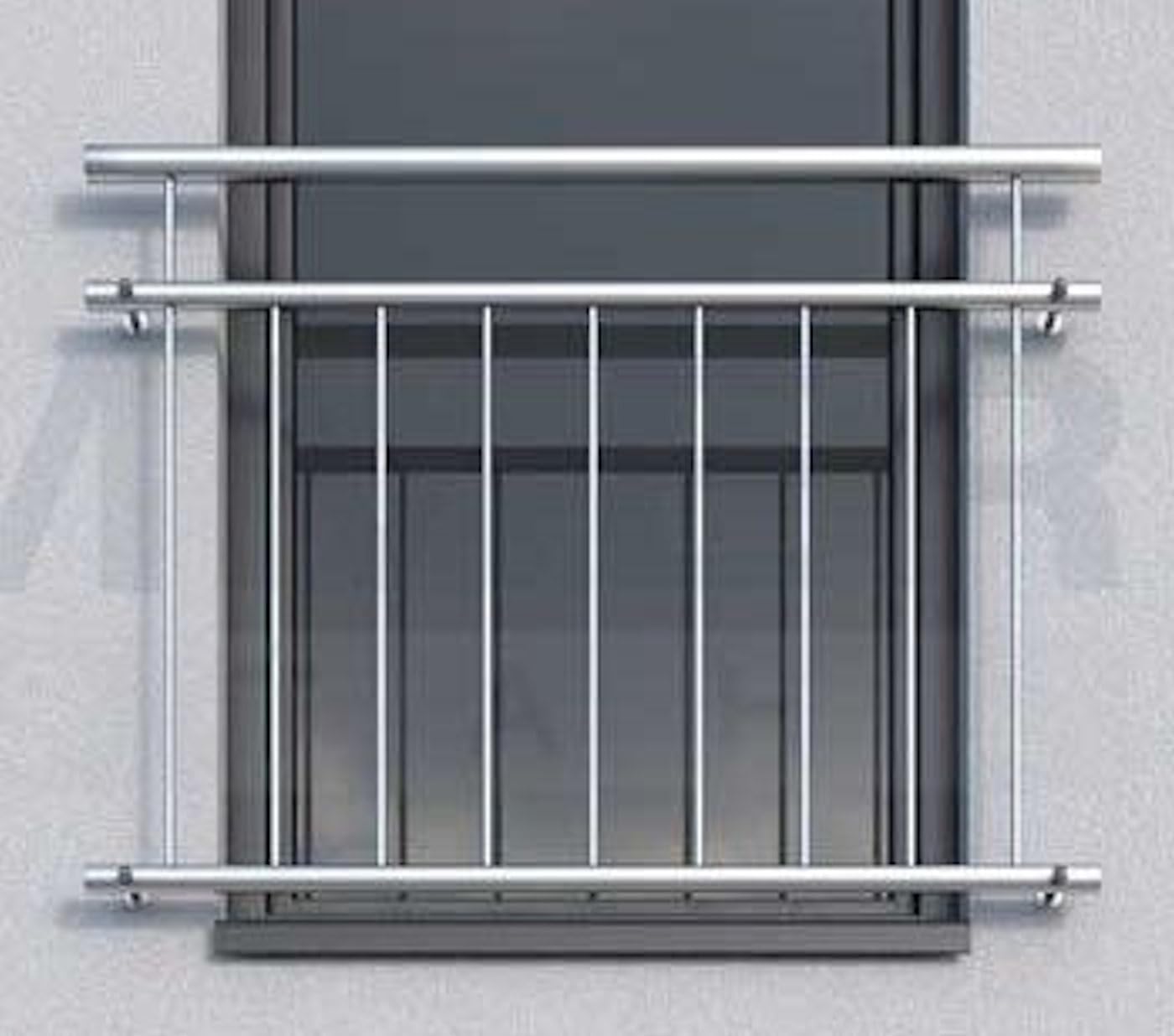 Französischer Balkon aus Edelstahl V2A, Brüstung, Sicherung, geschweißt - Länge 116-130 cm (Befestigungsset für Mauerwerk mit Isolierung, 130, Zentimeter)