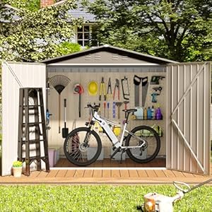 6 x 4 Outdoor Metal Storage Shed Outdoor Metal Shed All Weather Resistant Steel Garden Shed with Double Lockable Door Waterproof Metal Garden Tool Storage Shed for Patio Backyard Lawn
