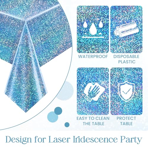 Image of Just Shimmer 4 Pack Pink and Blue Holographic Tablecloths, 2 Pink and 2 Blue, 40 x 108 Iridescent Rectangle Table Covers for Gender Reveal, Baby Shower, Birthday and Mermaid Ocean Party Decorations