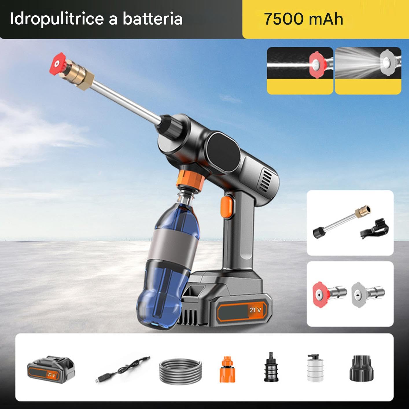 Hidrolimpiadora Portátil Inalámbrica Máquina de Limpieza Sin Cable 21V | Máquina De Riego Para Jardín Para Coche Jardín Entrada De Vehículos Terraza Patio Traspatio Industrial Comercial
