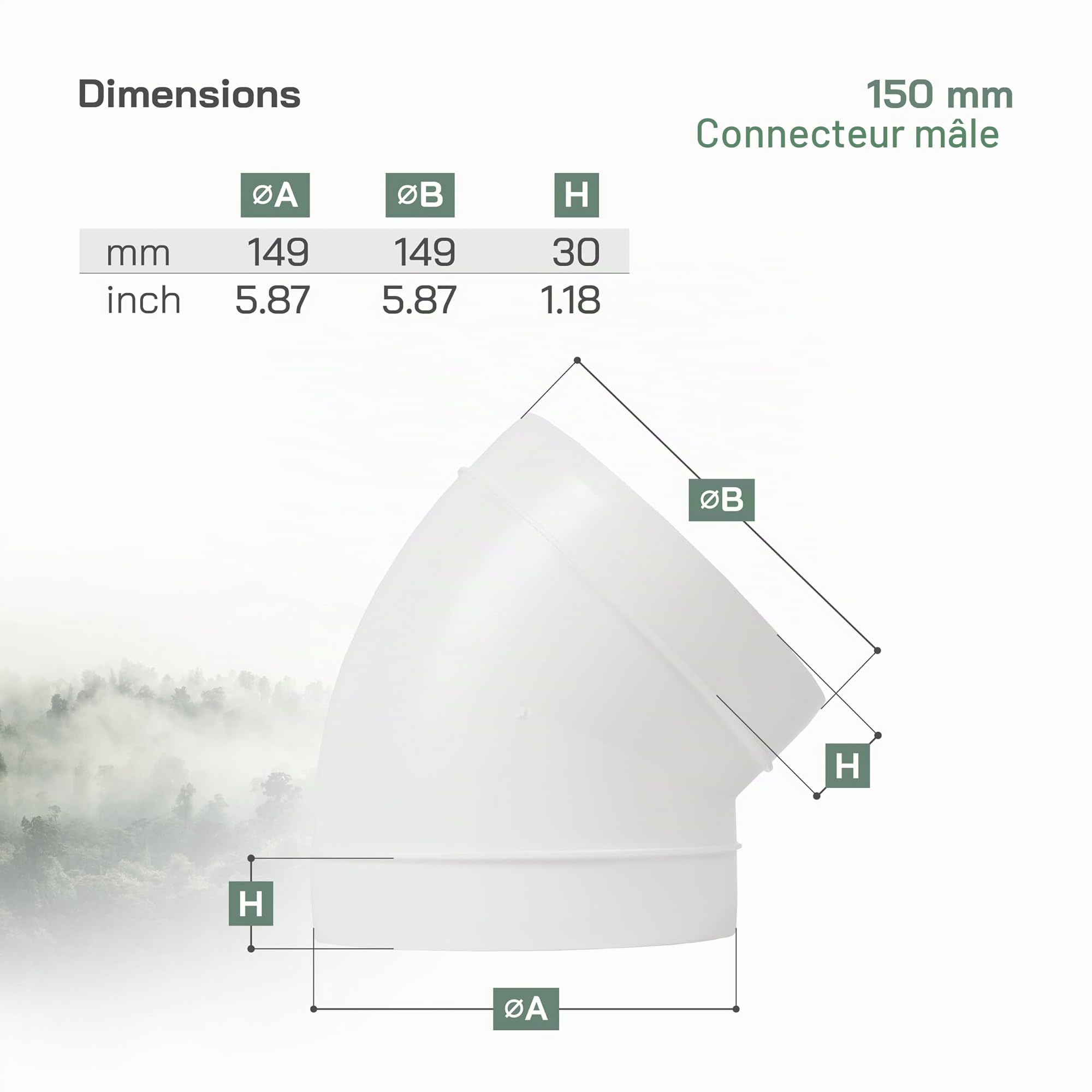 Vent Systems Coude de 150 mm de diamètre - Raccord de tuyau à 45 degrés - Tuyau de ventilation flexible en plastique ABS