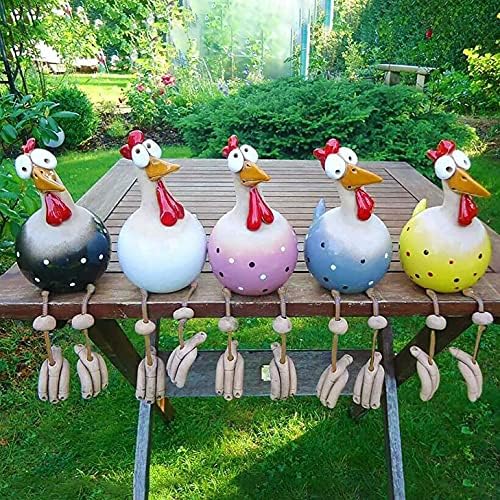 lisade 5PCS Funny Chicken Yard Art, Resin Rooster Outdoor Statues Decorative Garden Stakes, Resin Chicken Sculptures Halloween Outdoor Garden Decor Farm Animal Patio Yard Lawn Decoration