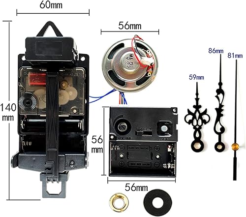 Miniatura 3 de Segolike Reloj de péndulo de cuarzo, piezas de reparación de movimiento con campanilla, caja de música con cuerno, con mecanismo de melodía de