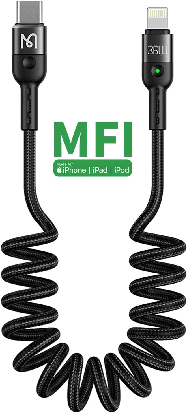 AICaseCoiled USB C to L ightning Cable, Type C to L ightning Cable (6ft 36W) Scalable Spring PD Type C Charging Cable for iPhone 13 13 Pro 12 Pro Max 12 11 X XS XR 8 Plus,AirPods Pro