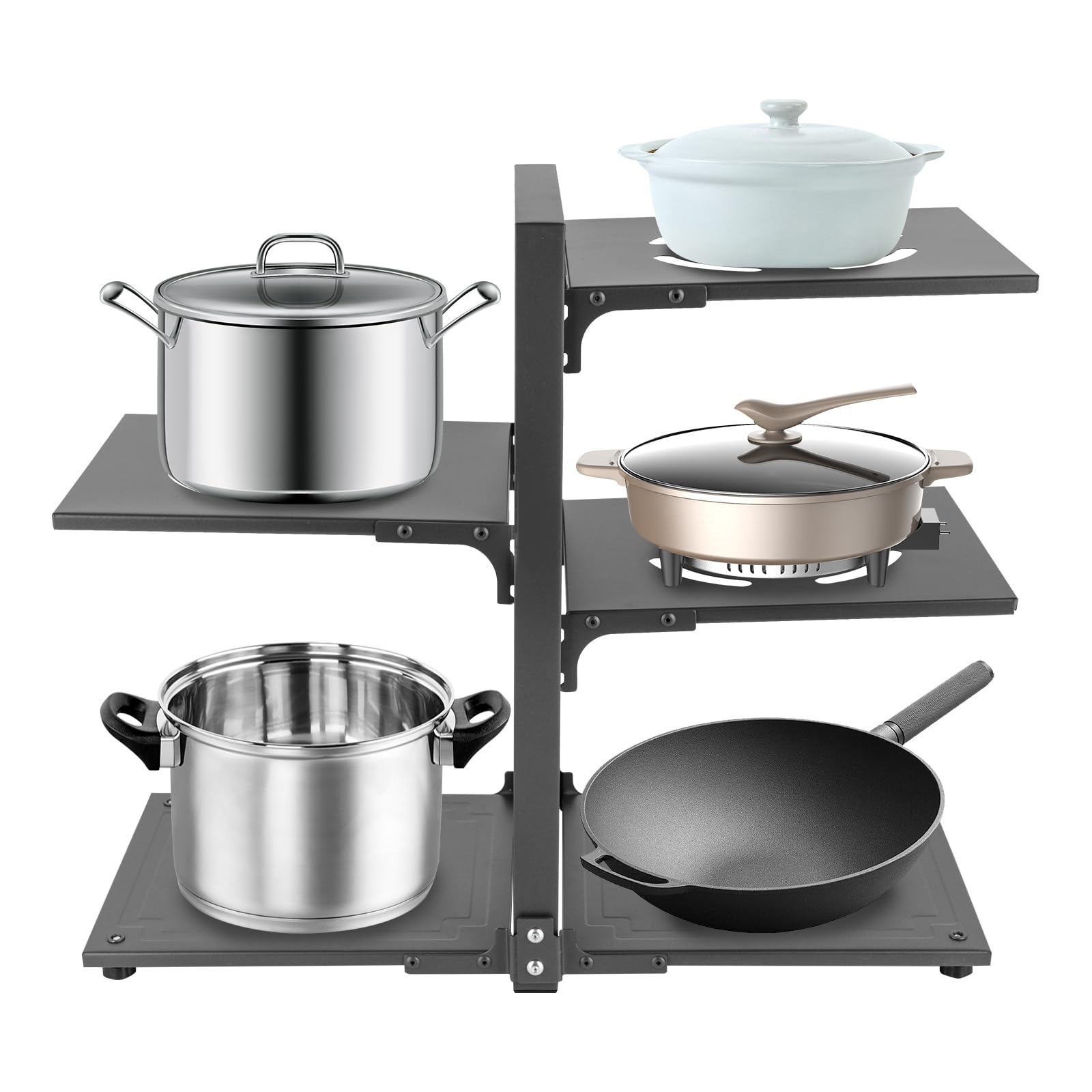 Organizzatore per pentole, armadietto da cucina, organizer per pentole e padelle, 5 ripiani, resistente pentole, padella, scaffale sotto lavandino, organizer e stoccaggio, capacità di peso