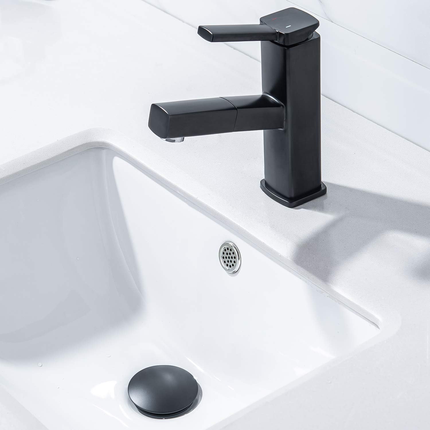 KAIYING Pop Up Drain, Bathroom Sink Drain Stopper with Overflow (Matte Black) & KAIYING 6" Hole Cover Deck Plate for Bathroom Vanity Sink (Matte Black)