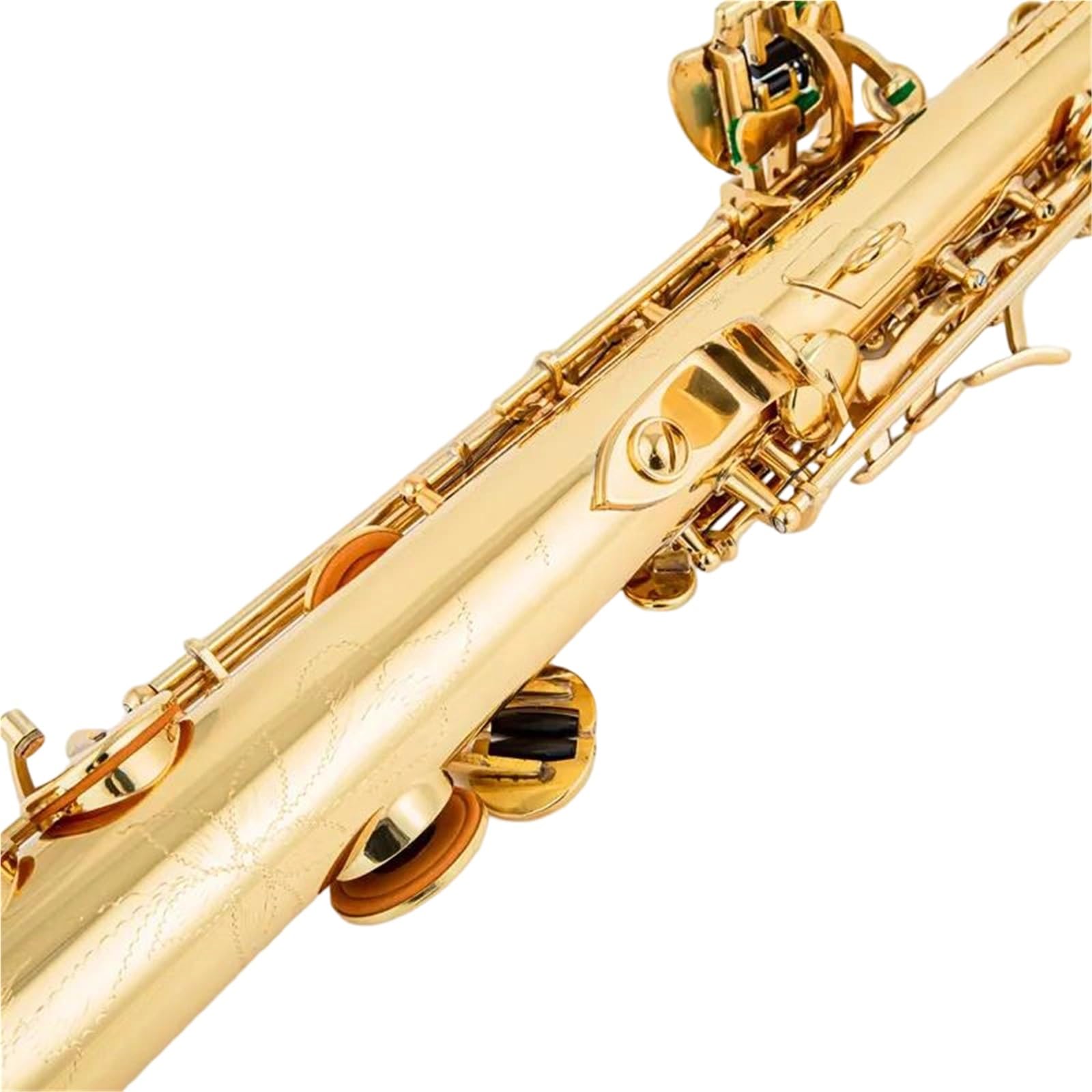 Saxofones Profesionales Saxofón Soprano Plateado con Llave Dorada, Estuche, caña y Tubo de tudel,2