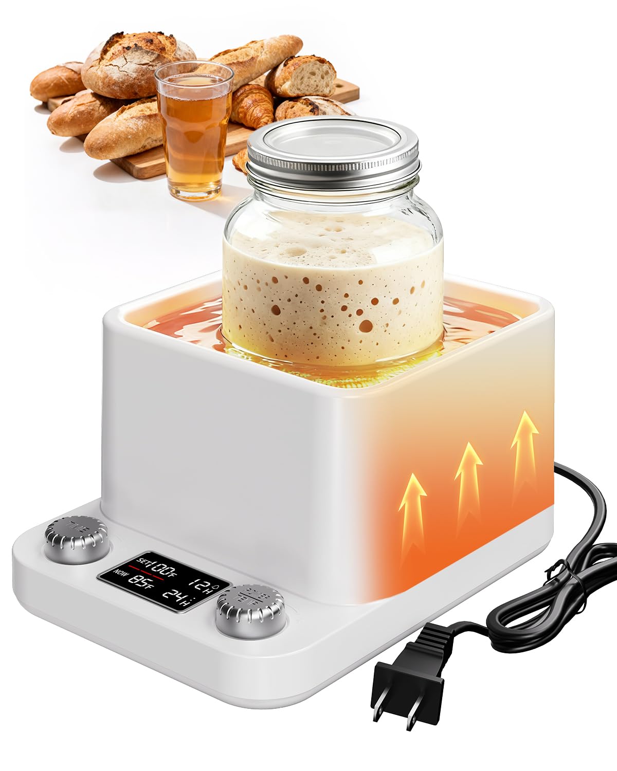 MQUPIN Sourdough Starter Warmer, Even Heating Water Bath Sour Dough Warmer, Precise Thermostat (21-40°C), 198H Timer, Smart Yeast Feeding Warmer for Kombucha Yoghurt Beer Fermentation (White)