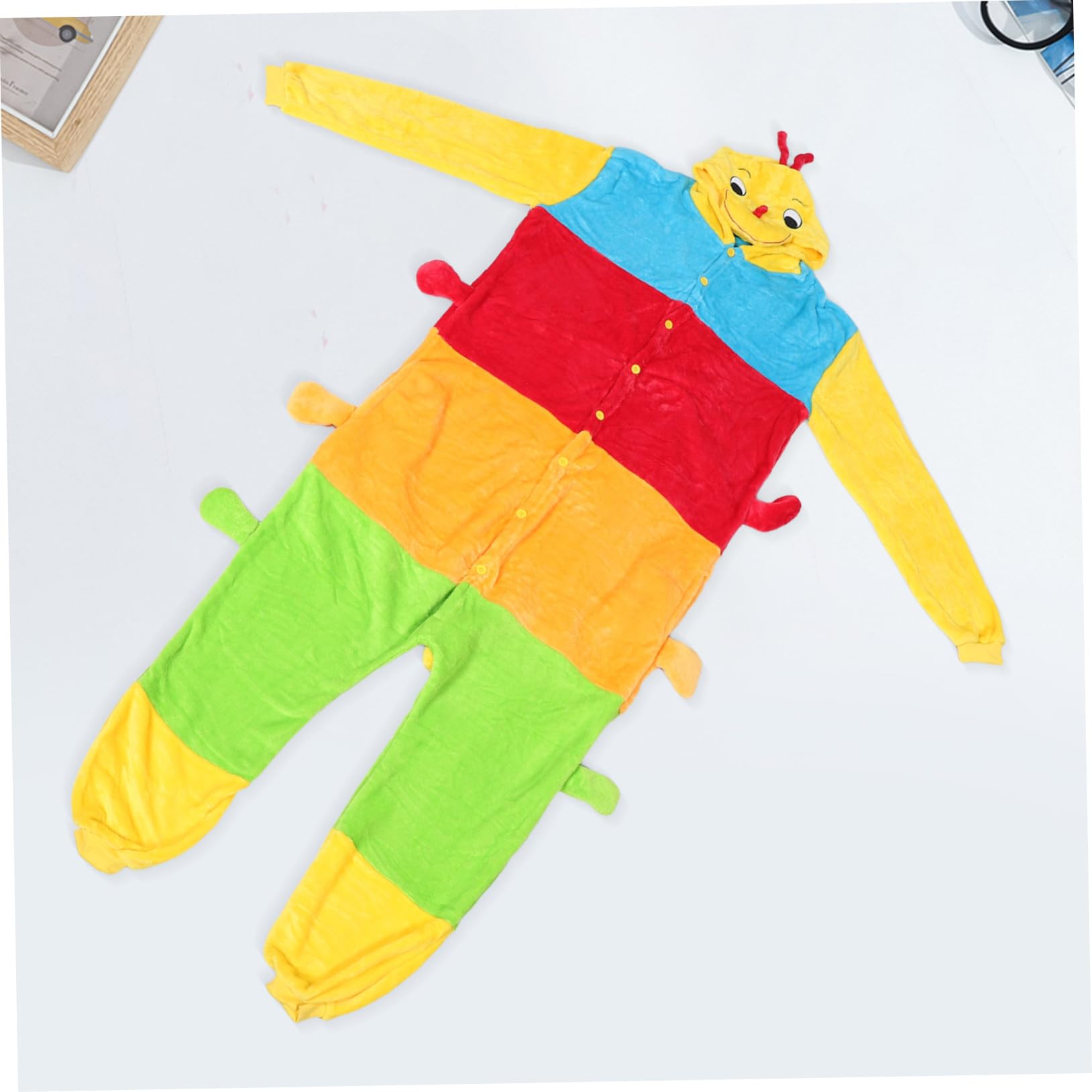 Flanell Schlafanzug Raupe Onesie für Erwachsene Bunte Cartoon Schlafbekleidung Winter Weiche Kuschelmode für Halloween Party und Gemütliches Zuhause