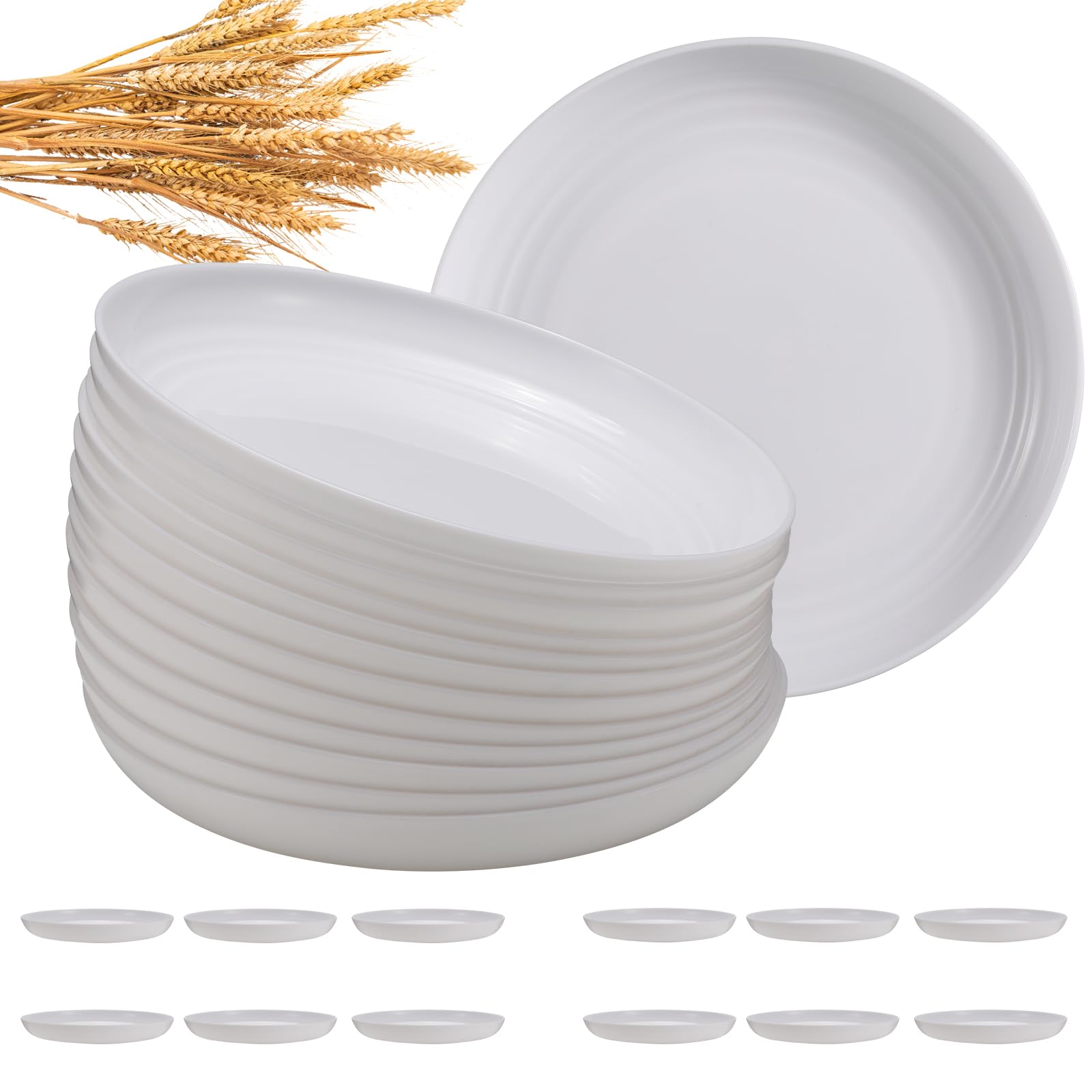 HEYCOME 12 Pcs Unbreakable Deep Dinner Plates Set, 10 inch Reusable Plastic Wheat Straw Plates, Microwave and Dishwasher Safe Plate for Kitchen,