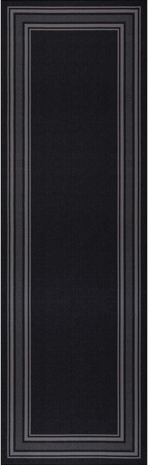 Beverly Rug Non Slip Area Rugs 2x7 Modern Bordered Non Skid Rubber Backing Soft Runner Rug for Living Dining Room Easy to Clean Non Shedding Kitchen Bedroom Indoor Carpet 2 x 7 Black