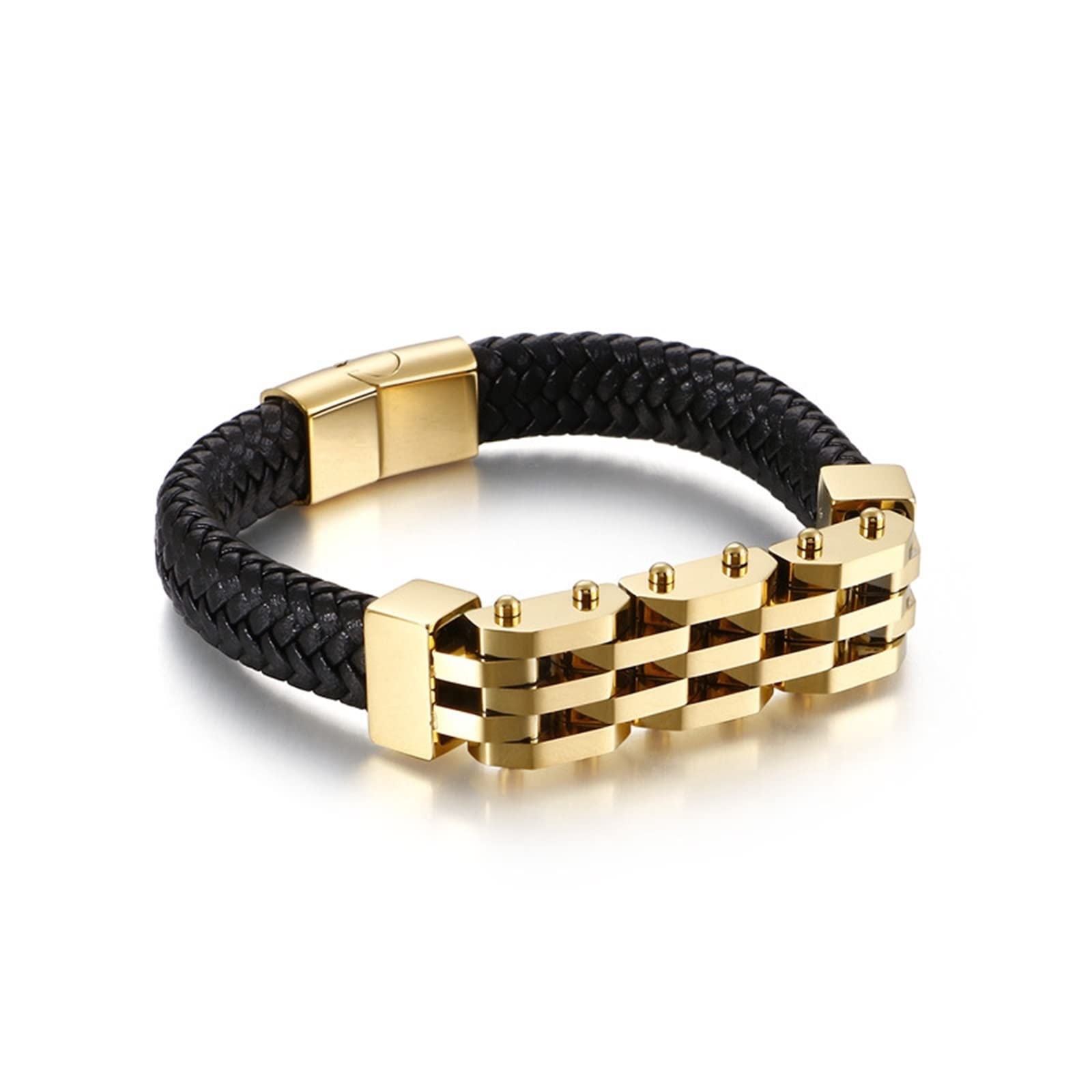 Męska bransoletka vintage złota, łańcuszek bransoletki w stylu retro stal nierdzewna bransoletka z zawieszką dla mężczyzn, 210x12mm, Bez kamieni szlachetnych