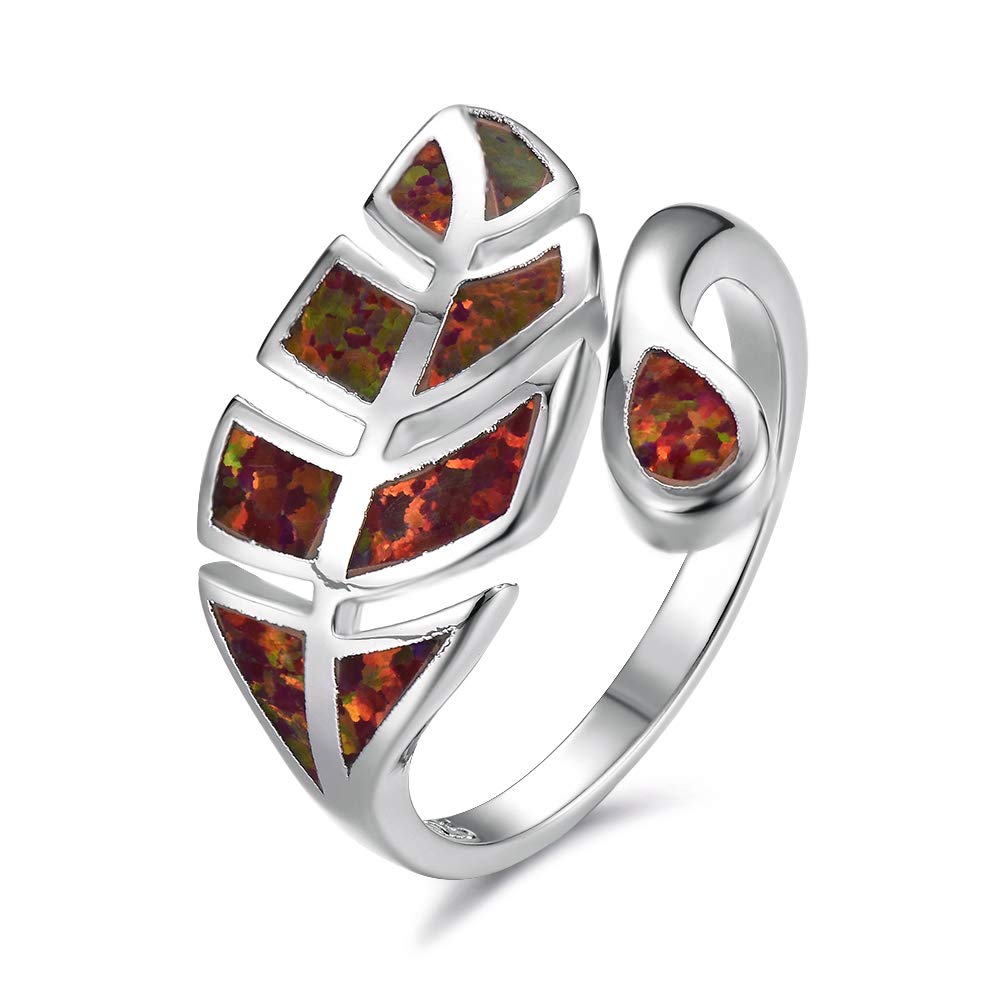 Anillos Ajustables de Plata de Ley 925 con ópalo para Adolescentes, Oro de 14 Quilates/Oro Rosa, Anillo de Hoja Abierta, joyería de otoño para Mujeres