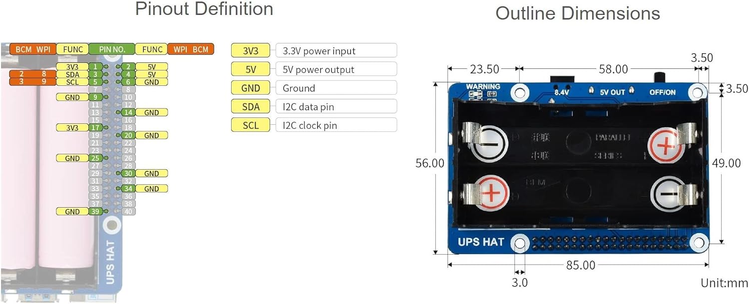 TOP1 UPS HAT for Raspberry Pi 5V Uninterruptible Power Supply Multi Battery Protection Circuits Supports 18650 Lithium Battery