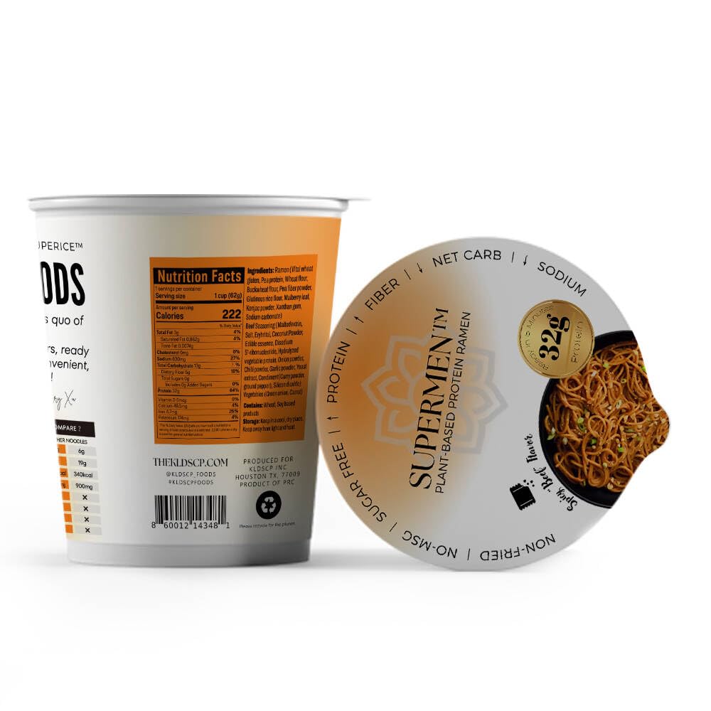 KLDSCP Protein Ramen Instant Noodles Soup “Spicy” Beef Flavor, 32g High Plant-Based Protein, 12 Packs, Non-Fried, Vegan, Low Fat, Non-GMO, Egg & Dairy Free, Healthy Asian Meal