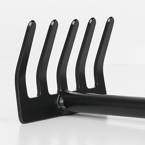 Miniatura 2 de Worth Garden - Rastrillo de mano de 5 dientes - Mano de metal con recubrimiento en polvo y mango de madera - Herramienta de mano de jardín para