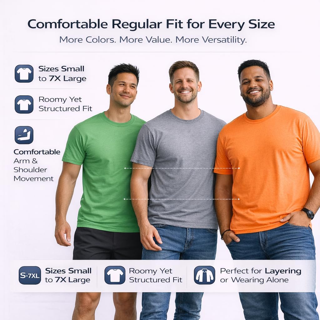 BILLIONHATS 6 Packs of Bulk Men's T-Shirts Eversoft Cotton Regular Fit Short Sleeve Crew Neck Lightweight T-Shirt Tees - Image 7