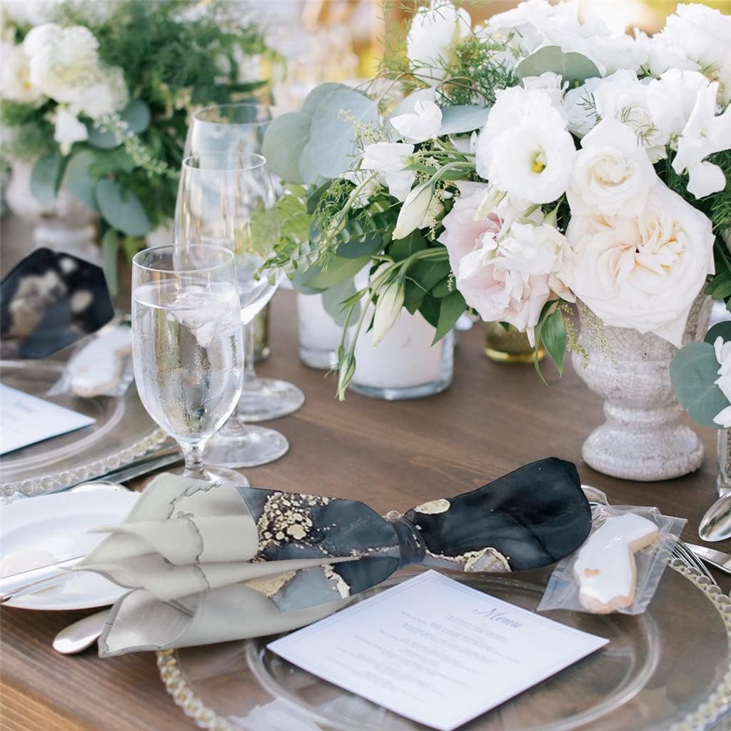 Marble Texture Ink Painting Table Napkin Cloth Set Wedding Party Restaurant Supplies Christmas Napkins(4pcs)