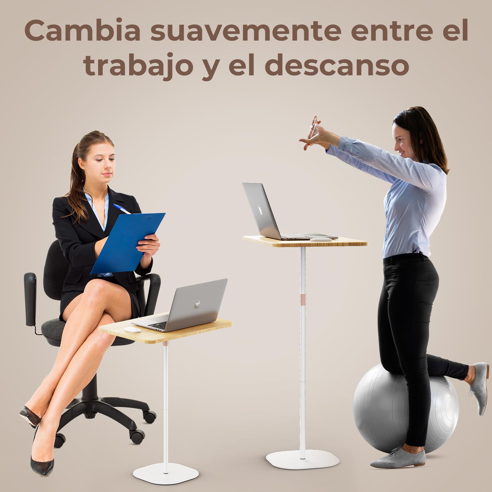 Escritorio de Pie Móvil, Escritorio para Computadora Portátil con Altura Ajustable 46-120cm, Estación de Trabajo de Pie para trabajo de estudio, Mesa de ordenador móvil para oficina/cama/sofá, Blanco