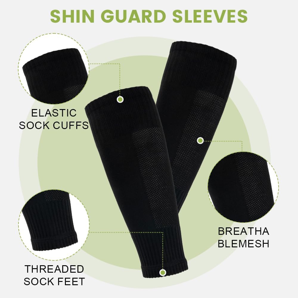 Grip Soccer Socks Set, 2 Pairs Football Socks and Soccer Sleeve Socks, 1 Pair Shin Guards with 4 Pcs Straps (Black) - Image 4