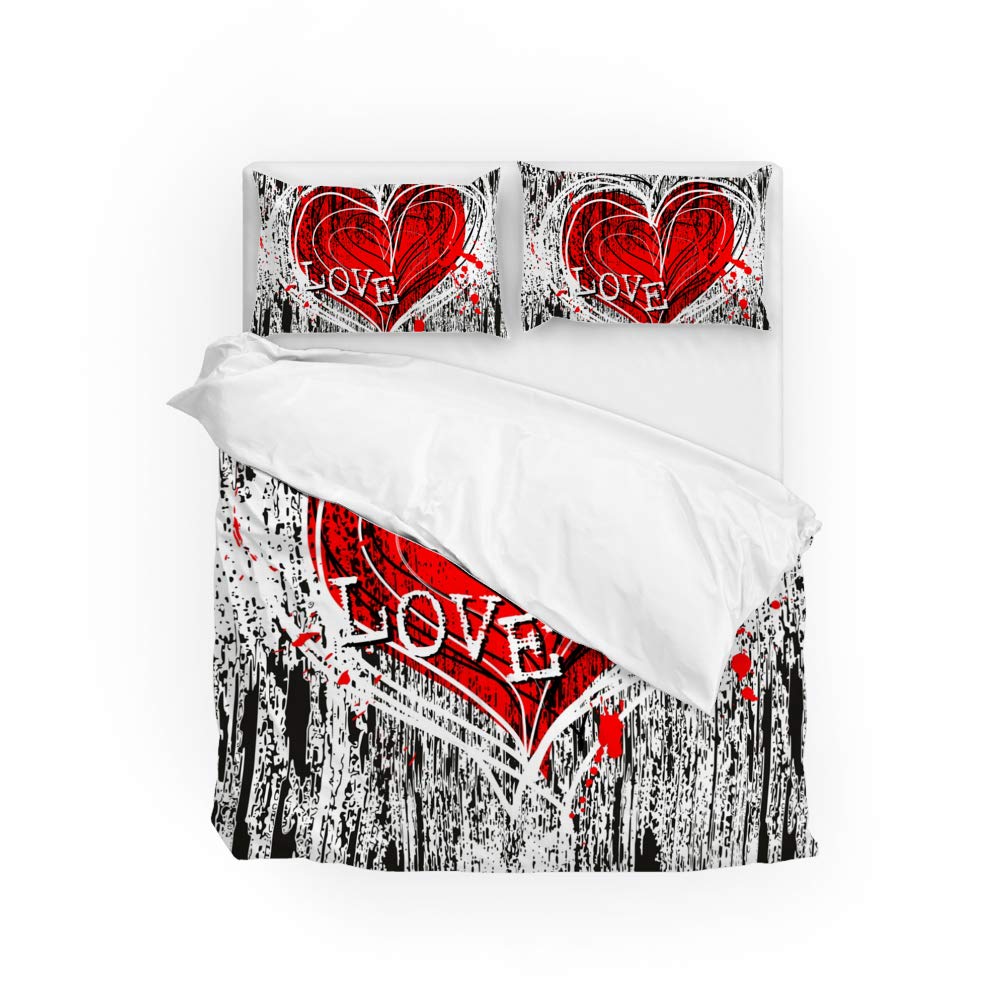 Housse de couette simple 3 pièces motif Love en polyester doux