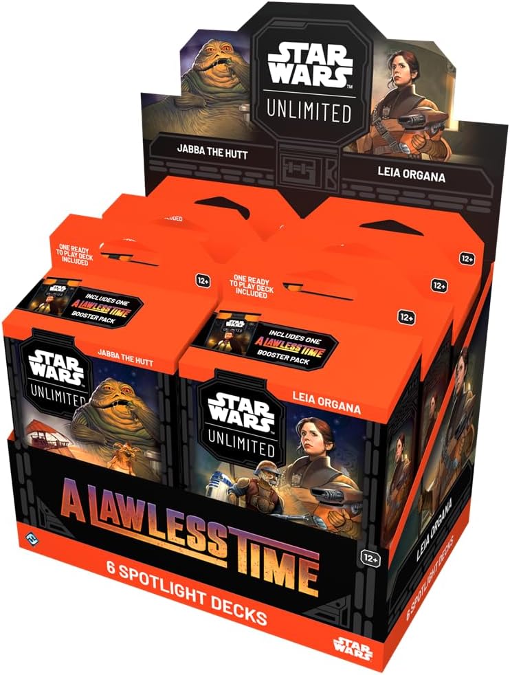Asmodee Star Wars: Unlimited TCG A Lawless Time Spotlight Deck Display - Includes 3 Leia Organa & 3 Jabba The Hutt Ready-to-Play 50-Card Decks + Booster Packs, Ages 12+, 2+ Players, 20 Min Playtime