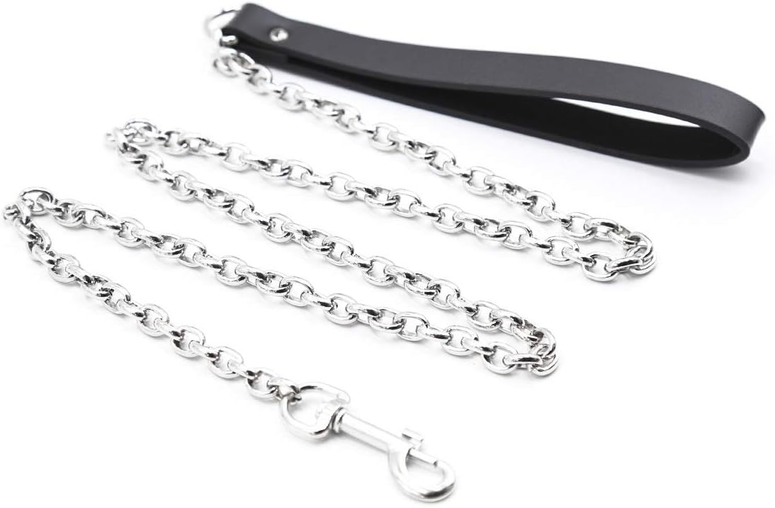 Metal Dog Leash Chain Leather Choker Collars for Men Women