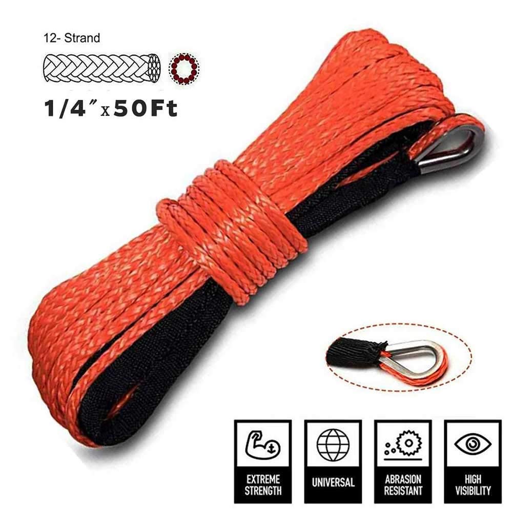 Faderr Corde de treuil synthétique de 6 mm x 15 m avec gaine pour ATV, UTV, SUV, camion, bateau - Rouge, Bleu, Gris - Polyéthylène à poids moléculaire ultra élevé - 3492,7 kg