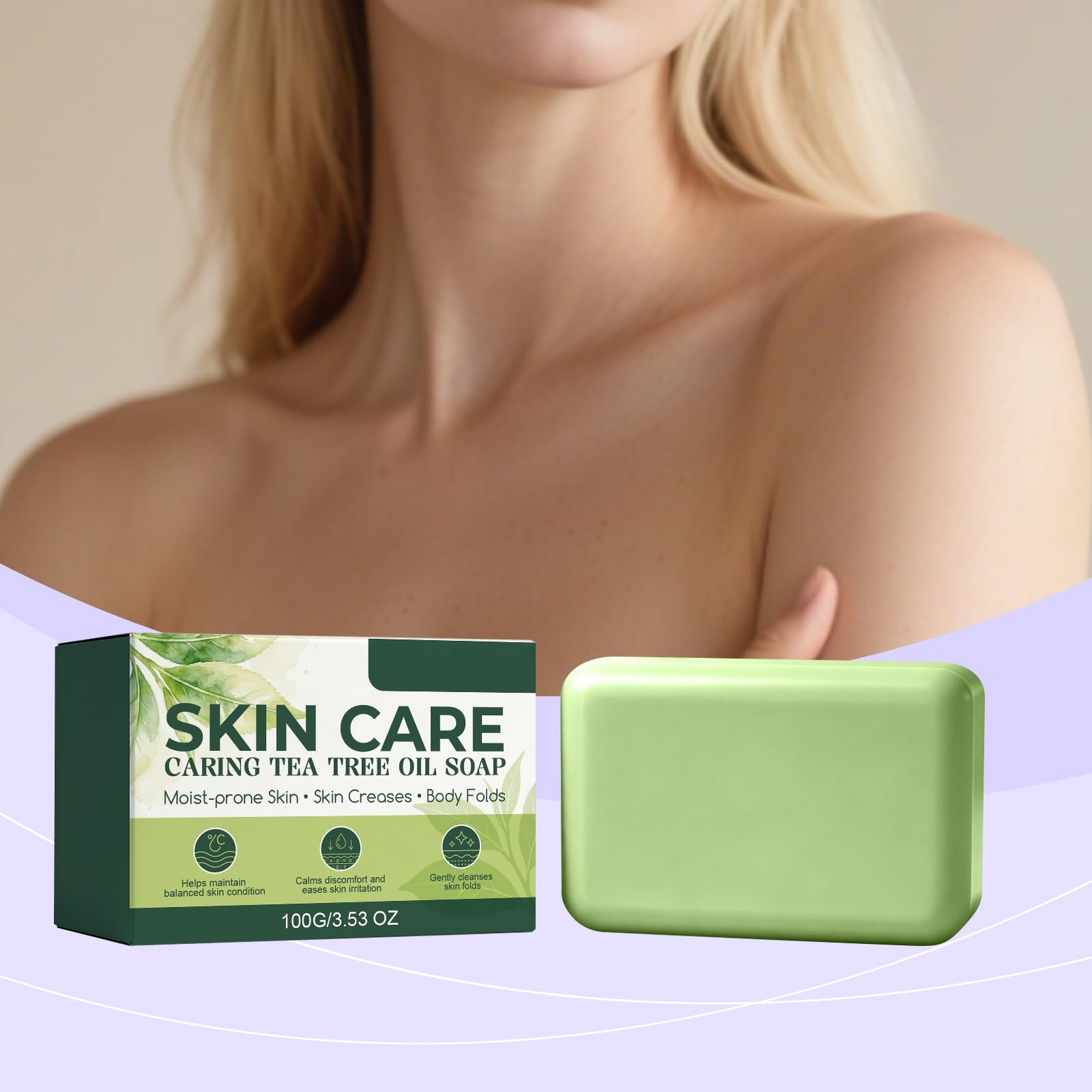 Sapone cura pelle albero tè, bar sapone albero viso corpo, saponi bar sollievo infuso olio di alberi tè tratta disagio piedi, saponi purificanti corpo olio cocco (8pcs)