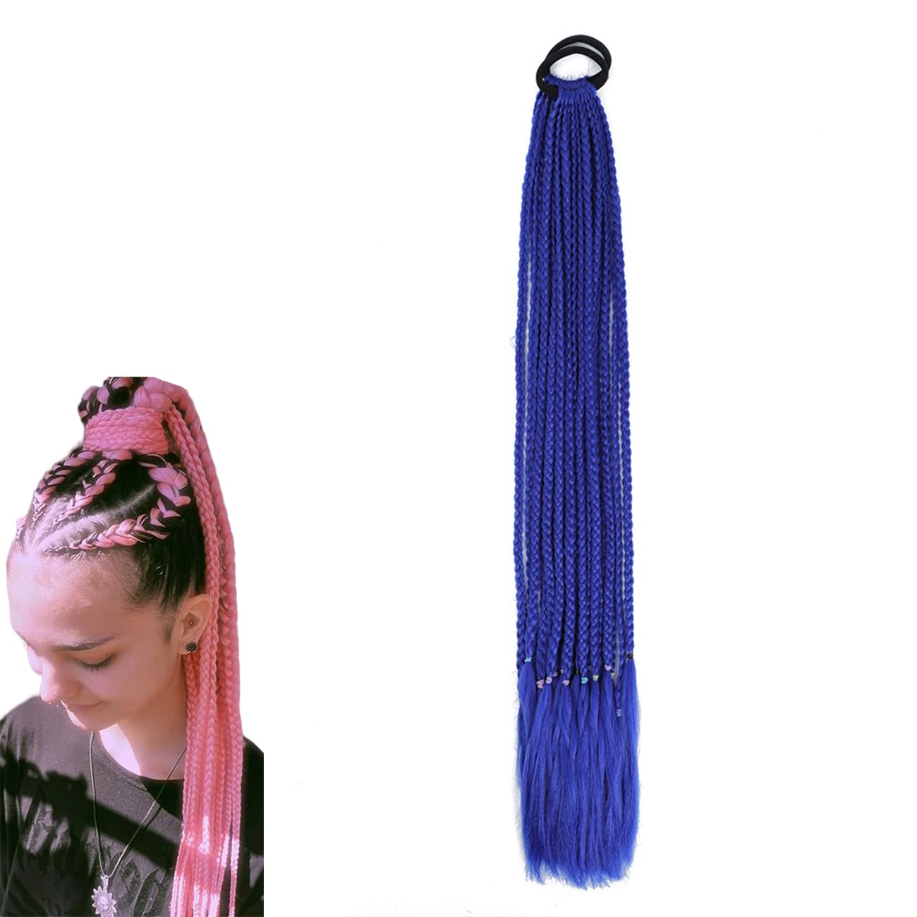 prinfantasy Wigs for Women Color Braided Hair Extensions with Rubber Band Synthetic Colored Hairpieces Ponytail Hair Accessories for Women Kids Purple Braid Wigs,BZ147