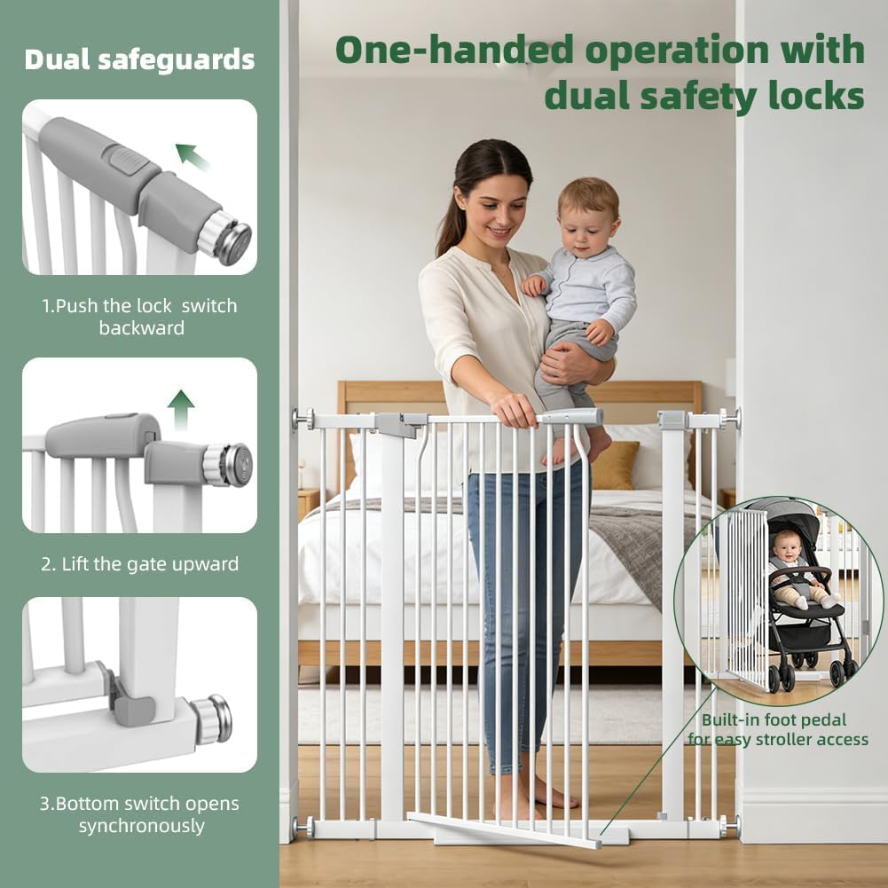 40.55" Extra Tall Baby Gate for Doorways, Wide Dog Gate Indoor, Walk Through Tall Pet Gates No Drilling, Pressure Mounted Child Safety Gate with Door for House Dog（65.75"-71.26", White）