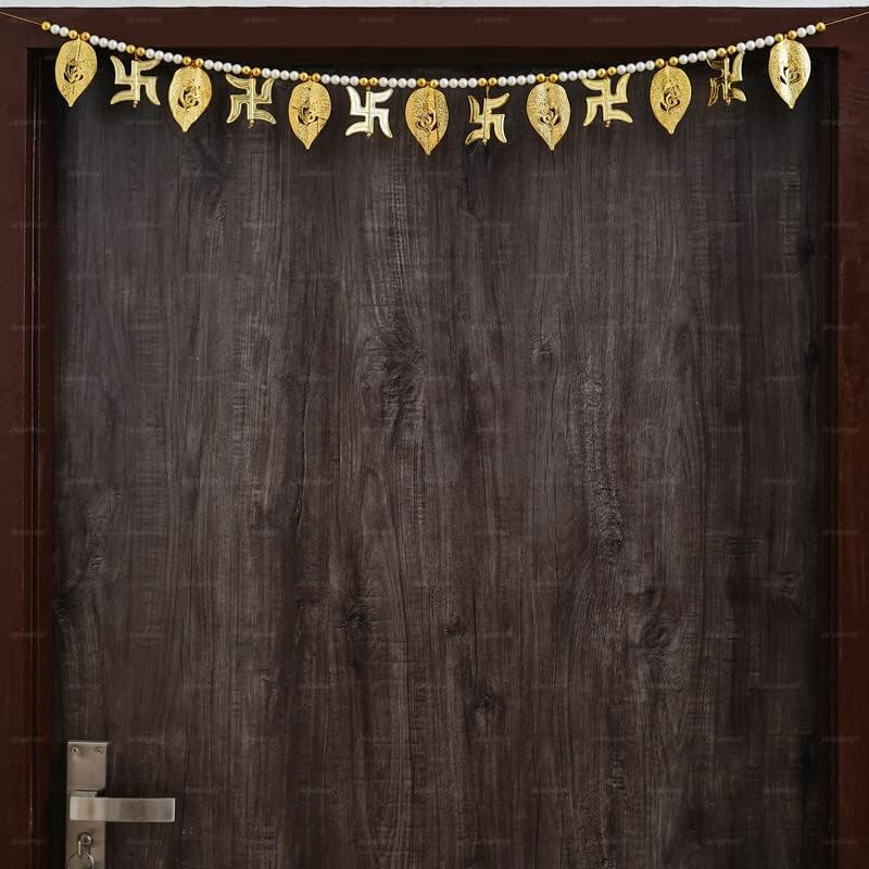 Golden Ganesh Leaves Handmade Toran | Golden Ganesha Leaf with Swastik - Garland Decoration at Home I Thoran for Entrance I Door banderwal/Hangings for Home Decoration| (Size 36 Inch)