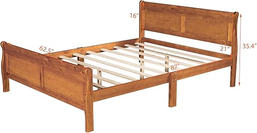 Miniatura 2 de MERITLINE Cama de plataforma tamaño Queen con cabecero, marco de cama de madera para niños, adolescentes y adultos, no necesita somier (roble)