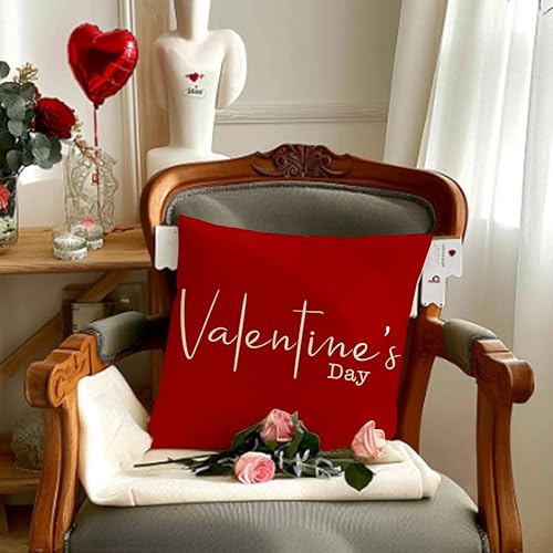 Miniatura 2 de RABUSOFA Juego de 1 funda de almohada para el día de San Valentín de 18 x 18 pulgadas decoración para el día de San Valentín color rojo para