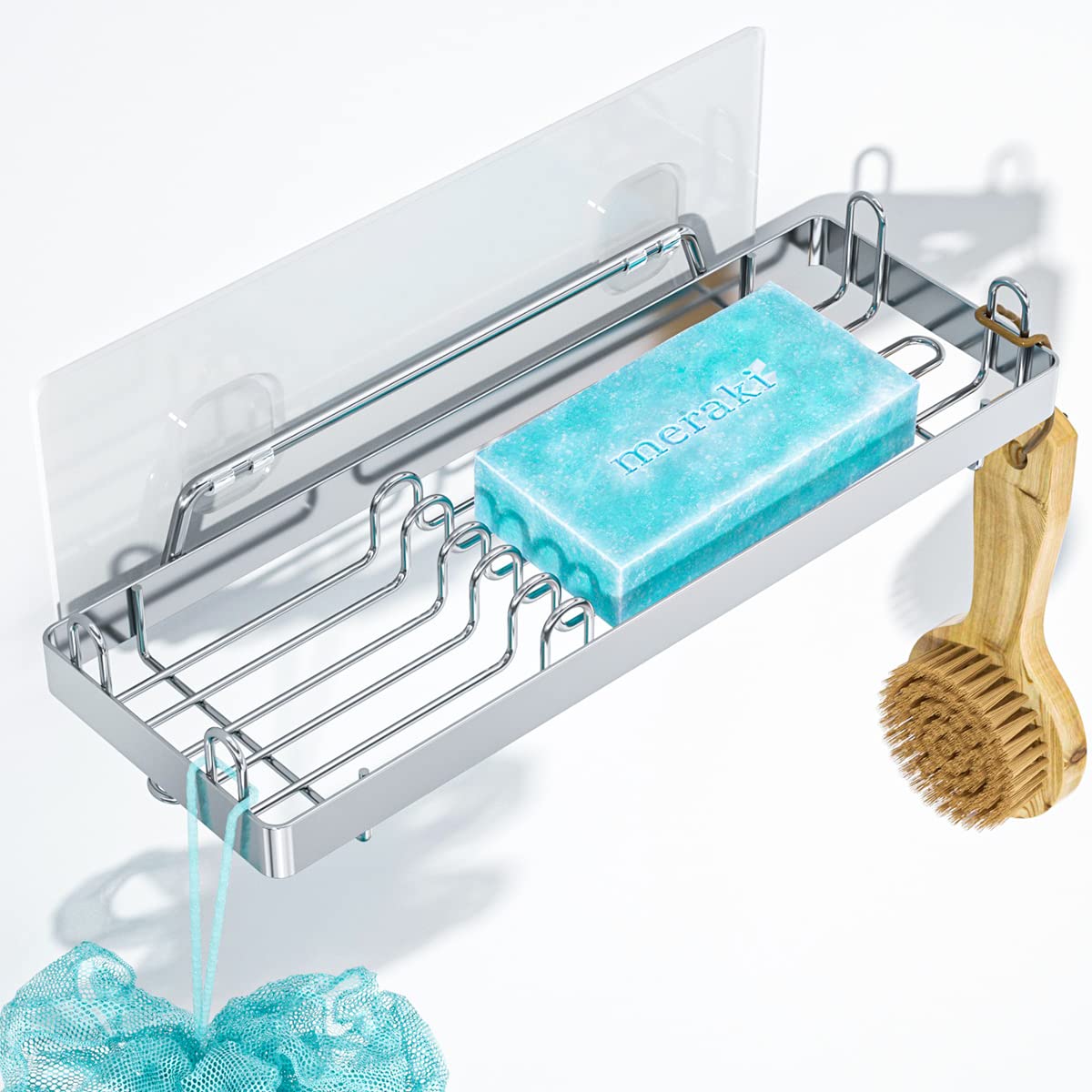 TOMIR Double Bar Soap Holder for Shower Wall with 4 Hooks Stainless Steel Adhesive Soap Dish for Bathroom