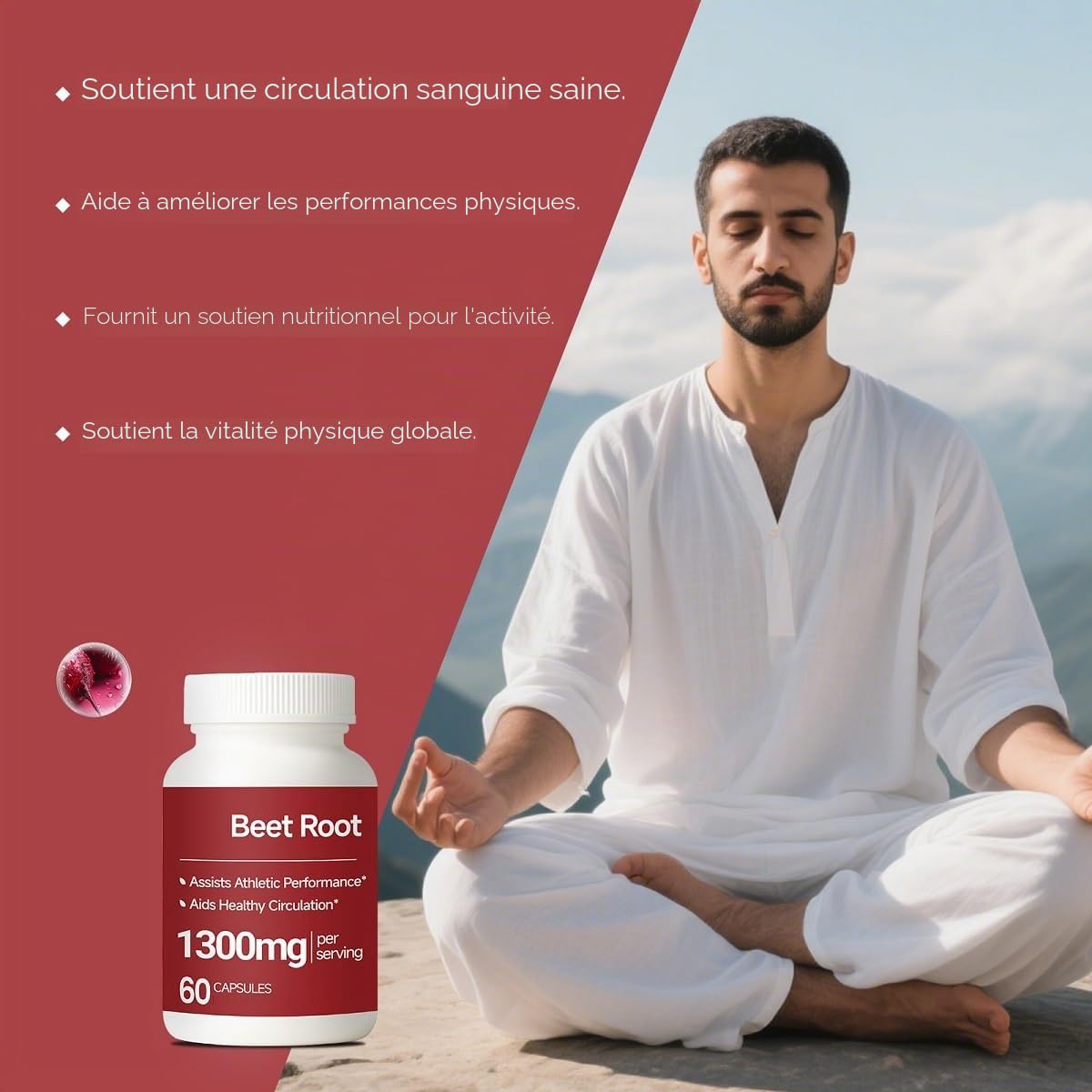 Racine de betterave 1300 mg - Énergie naturelle│Soutien à l'endurance et à la performance athlétique│Convient pour un usage quotidien│60 unités,2pcs